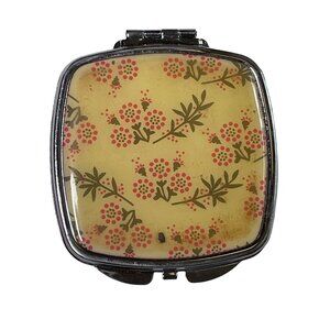 Double Mirror Cosmetic Compact Floral Regular Magnified Acrylic Metal Cover u